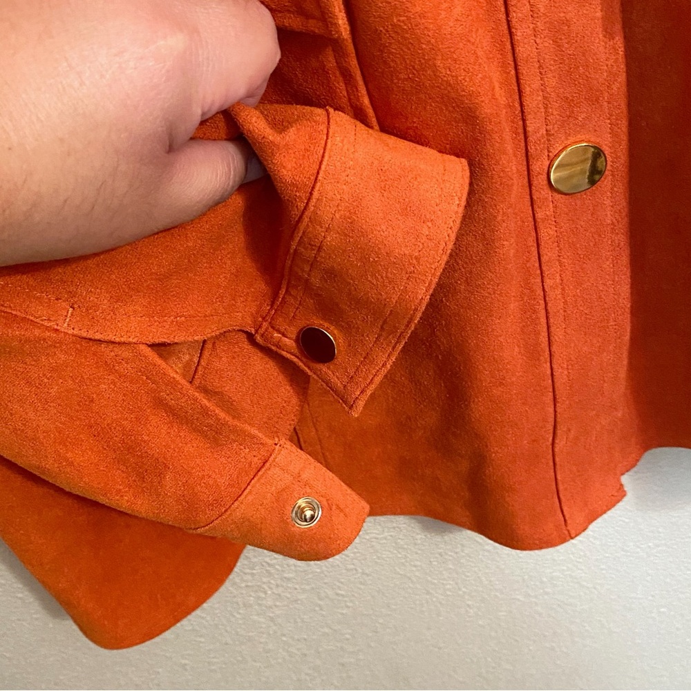 Chico’s Orange Faux Suede Military Inspired Snap Front Jacket - Medium - Picture 6 of 12
